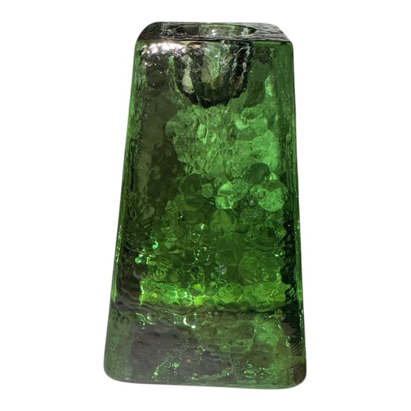 Fire & Light Green Taper Candle Holder Signed 4” - Picture 1 of 2